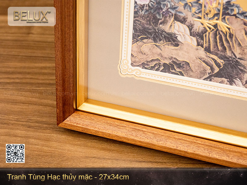 Tranh tùng hạc thủy mặc dát vàng kt 34x27cm&nbsp;